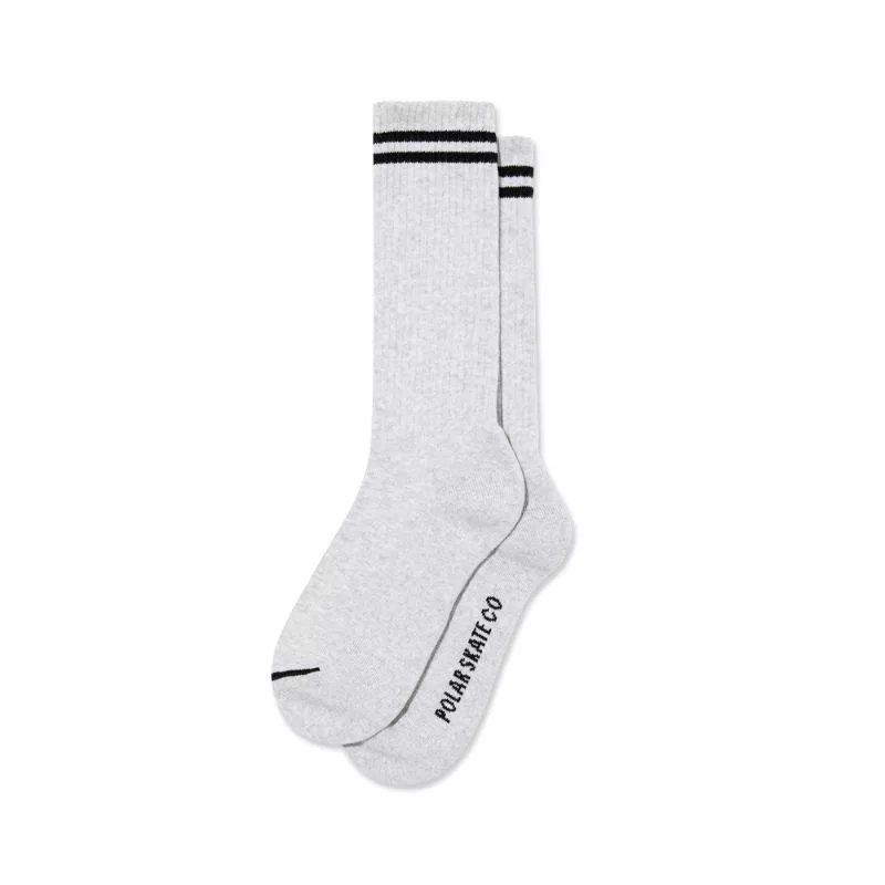Polar Skate Co / Rib Socks Long 2 Stripes / Heather Grey Black