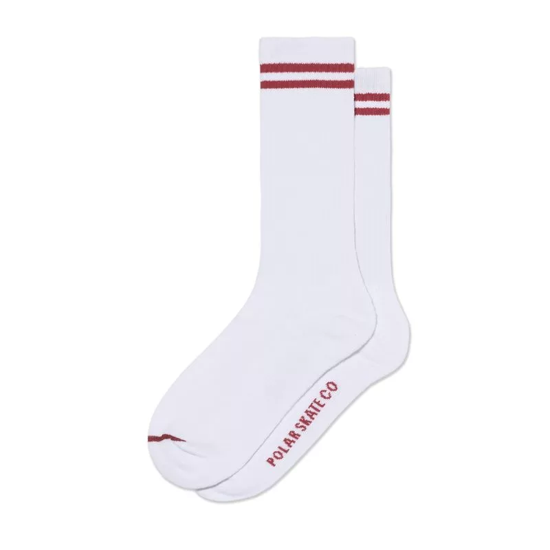 Polar Skate Co / Rib Socks Long 2 Stripes / White Cherry