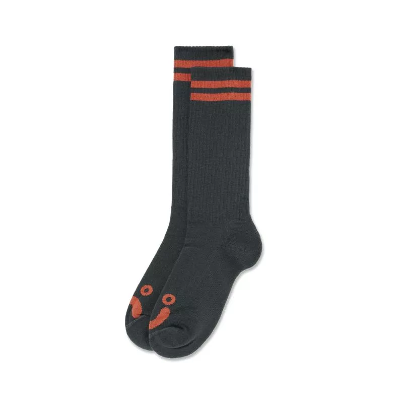 Polar Skate Co / Long Rib Socks  Happy Sad / Graphite Orange